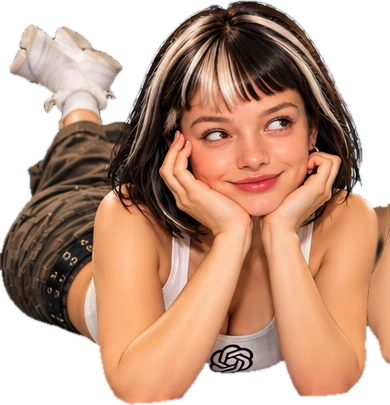 Chatdia lying down, chin in her hands